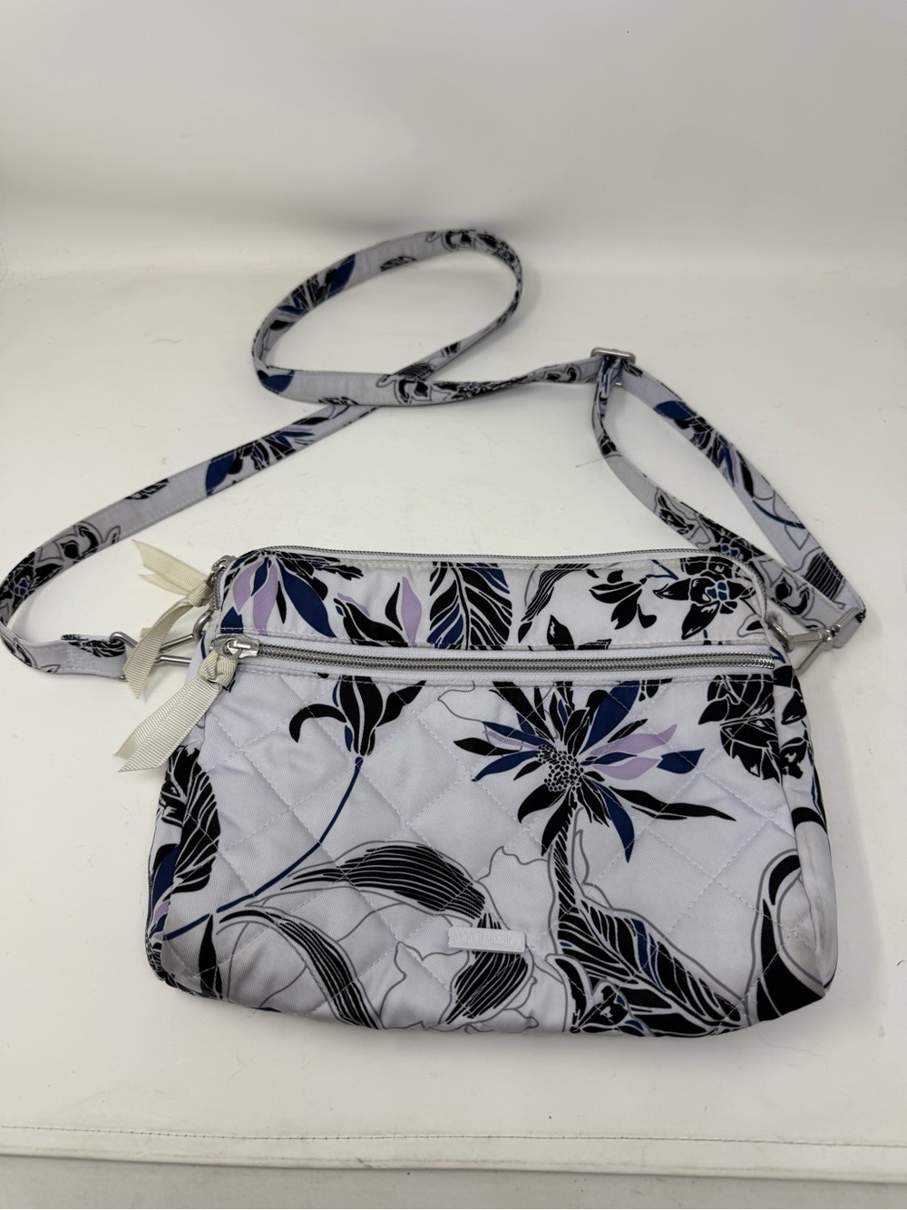 Vera Bradley Quilted Floral Crossbody in White, Black and Blue